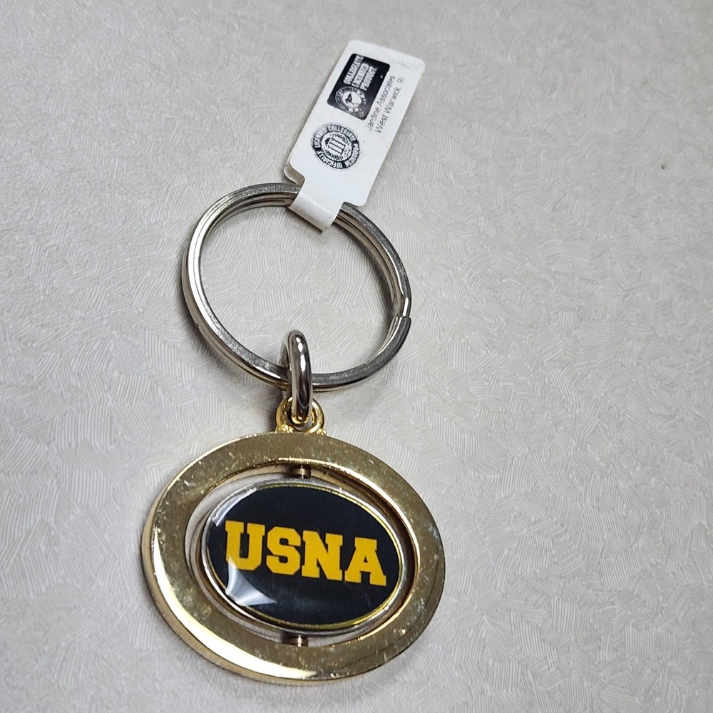 Keychain US Naval Academy Annapolis, Gold-tone Chain, Spinner Center Double Side